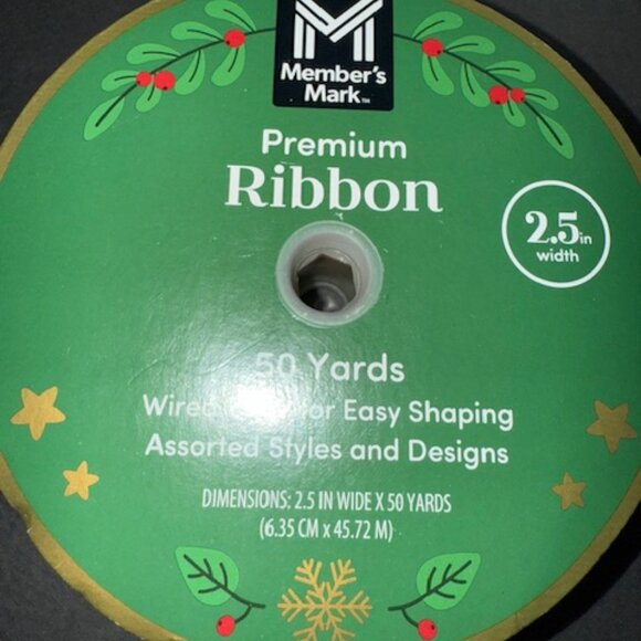 Member's Mark Premium Wired Edge Holiday Ribbon, 2.5" Wide x 50 Yards - FaLaLa - Picture 2 of 2